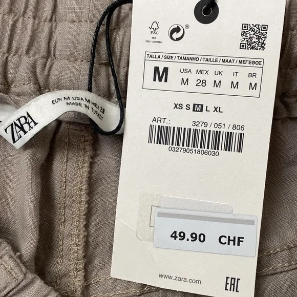 Zara NWT drawstring linen joggers with pockets - size Medium - Picture 3 of 6
